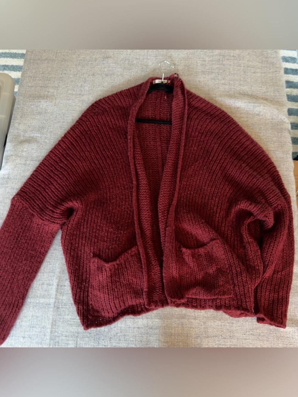 Pull&Bear Burgundy Open-Front Chunky Knit Cardigan